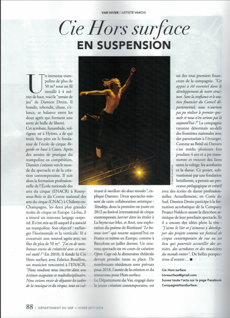 Article de presse Cie hors surface Damien Droin open cage