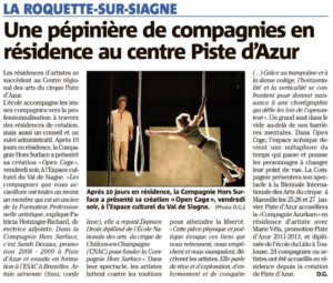 Piste d'Azur a accueilli la Cie Hors surface en résidence avant les premières pour son spectacle Open Cage